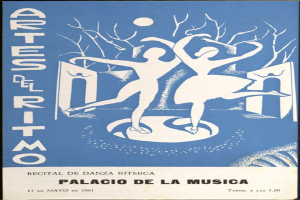 Plakat für das Palacio de la Musica in Madrid, Spanien, mit zwei tanzenden Personen in der Mitte und Text mit Veranstaltungseinzelheiten.