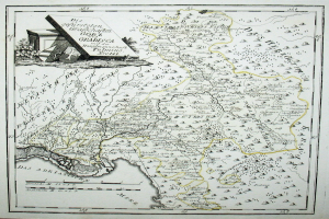 Ein altes Deutschland-Karte in einem Fotorahmen, mit einem zentral gelegenen Haus umgeben von Straßen, Städten und geografischen Merkmalen.