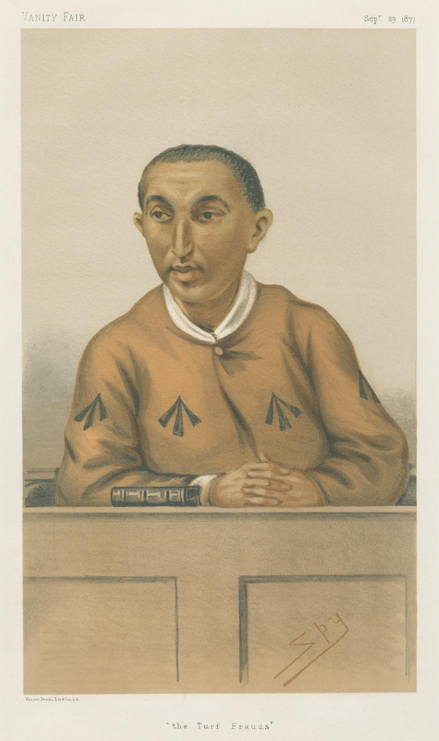 Ein Mann in einem weißen Hemd und dunklen Hosen sitzt an einem Tisch mit gefalteten Händen, einen ernsten Ausdruck tragend, mit dem Text "Die Rasenbetrüger" unten.