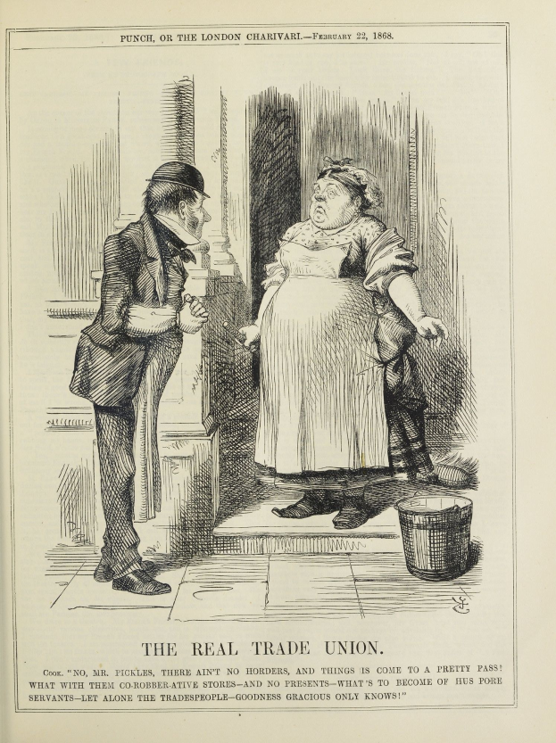 Eine handgezeichnete Skizze auf Papier zeigt einen Mann und eine Frau neben einem Eimer, mit Text unten, der "Der Echte Gewerkschafter" lautet.