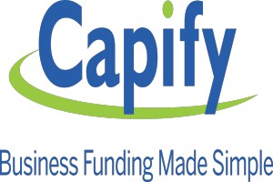 Der Text "capify business funding made simple" in fetter schwarzer Schrift, mittig auf einem weißen Hintergrund mit einem dünnen schwarzen Rand.