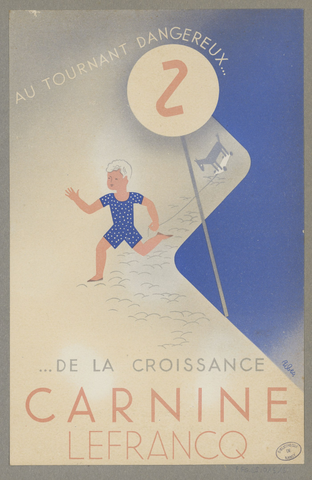 Plakat für ein Karnevalsfest in Frankreich mit einer Person in einem leuchtend gelben Kleid, die in der Mitte strahlend lächelt, umgeben von schwarzem, fetten Text, der "Karneval" lautet.