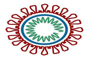 Ein kreisförmiges Logo mit einer roten, grünen und blauen Blume in der Mitte auf schwarzem Hintergrund, verbunden mit den National Institutes of Health (NIH).
