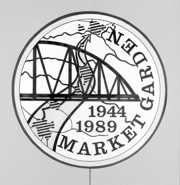 Ein Schwarz-Weiß-Logo des niederländischen Marktes mit Text.