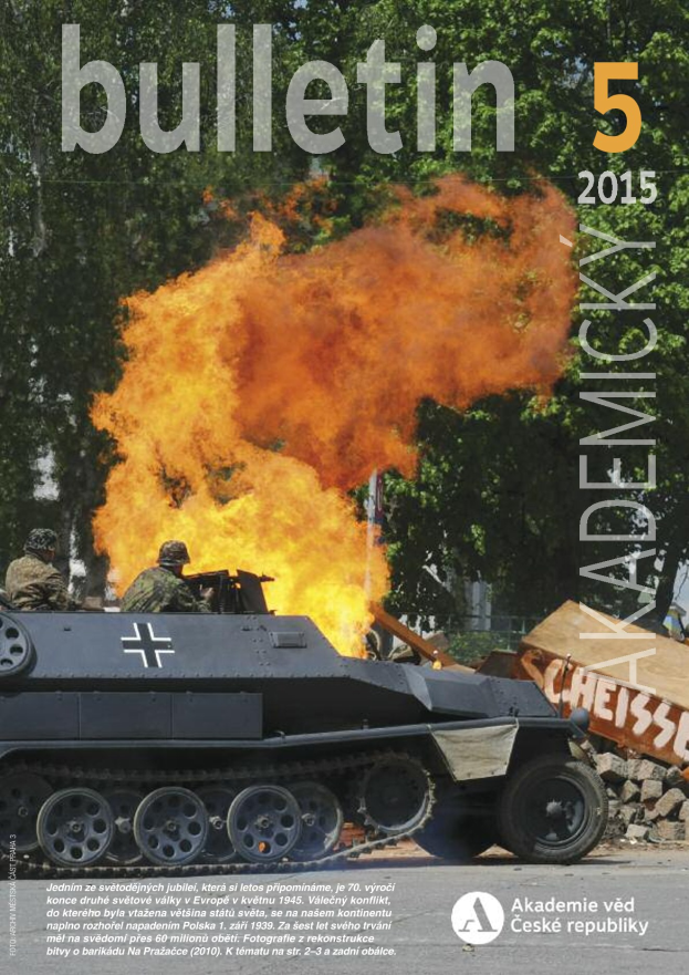Ein Plakat mit einem Fahrzeug auf der Straße mit Passagieren, die von Flammen umgeben sind, mit Bäumen im Hintergrund, beschriftet mit "Bulletin 5 2015".