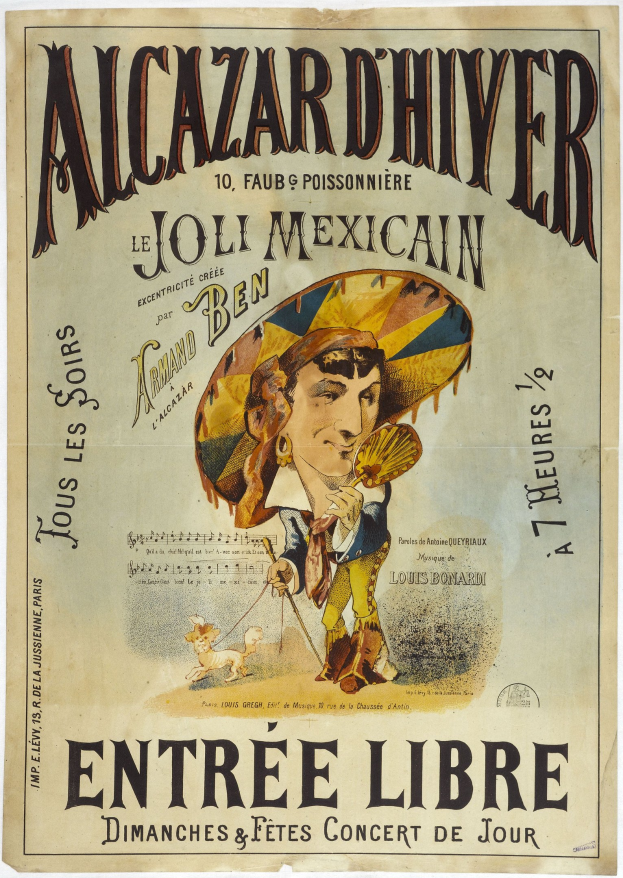 Plakat, das ein mexikanisches Konzert mit einem Mann in Hut ankündigt, auf dem Text steht, der das Ereignis beschreibt.