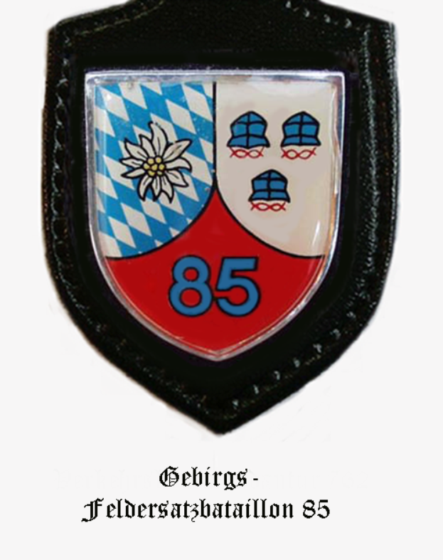 Ein Abzeichen mit der Zahl 85 und deutschem Text unten, das das Logo des bayerischen Fußballteams darstellt.