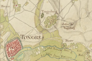 Ausführliche alte Karte der Stadt Tongres mit Straßen, Gebäuden und Sehenswürdigkeiten mit Textanmerkungen.
