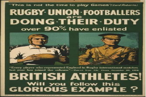 Zwei Rugbynationalspieler auf einem Plakat, das über 90% der britischen Athleten zeigt, mit begleitendem Text.