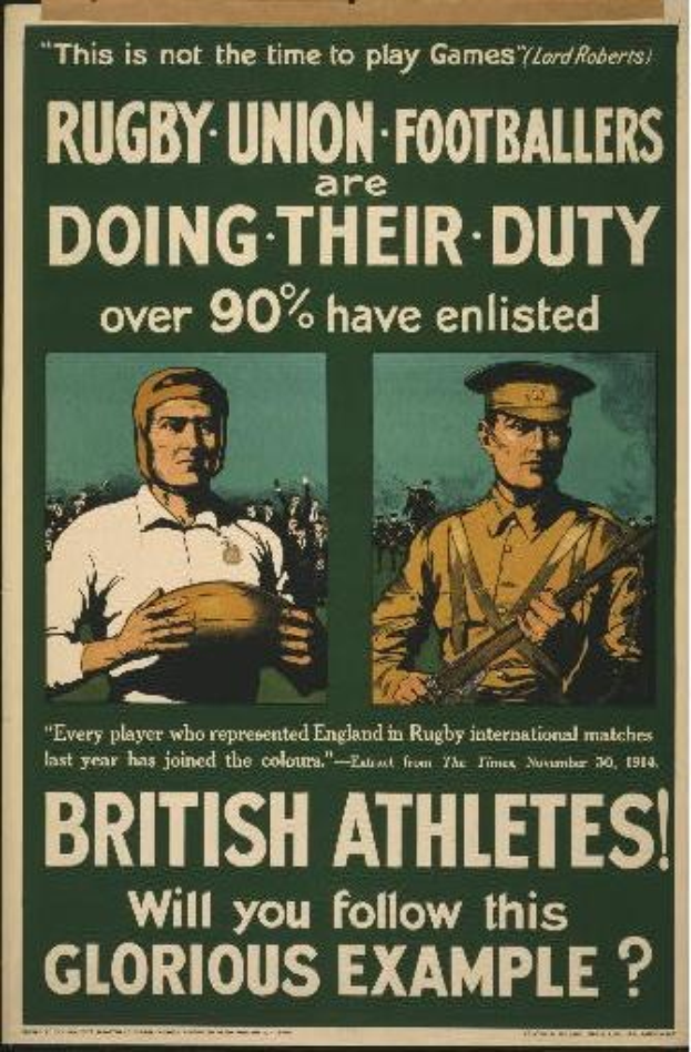 Zwei Rugbynationalspieler auf einem Plakat, das über 90% der britischen Athleten zeigt, mit begleitendem Text.