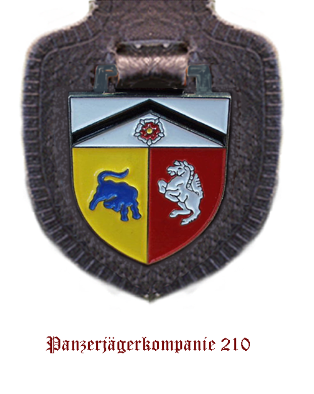 Ein Abzeichen mit einem Wappen, das zwei Tiere auf einem weißen Hintergrund zeigt, mit Text unten.