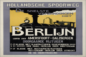 Ein Plakat, das eine Bahn in Berlin, Deutschland, ankündigt, mit einem Bild einer Bahn darauf.
