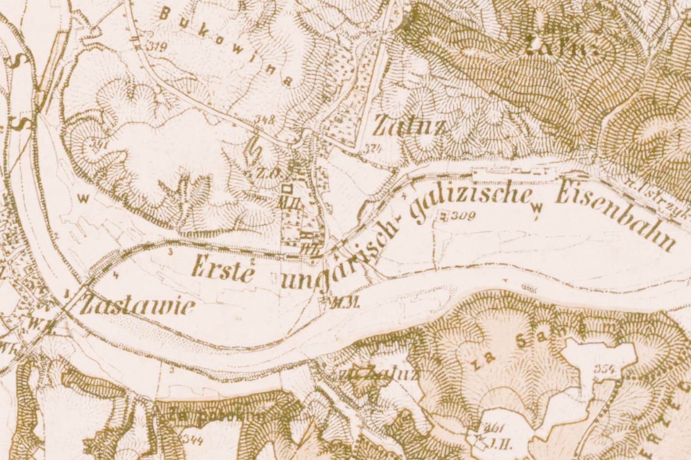 Detailierte alte Karte von Eisenbahn, Deutschland, zeigt Straßen, Gebäude und Sehenswürdigkeiten mit Textanmerkungen.